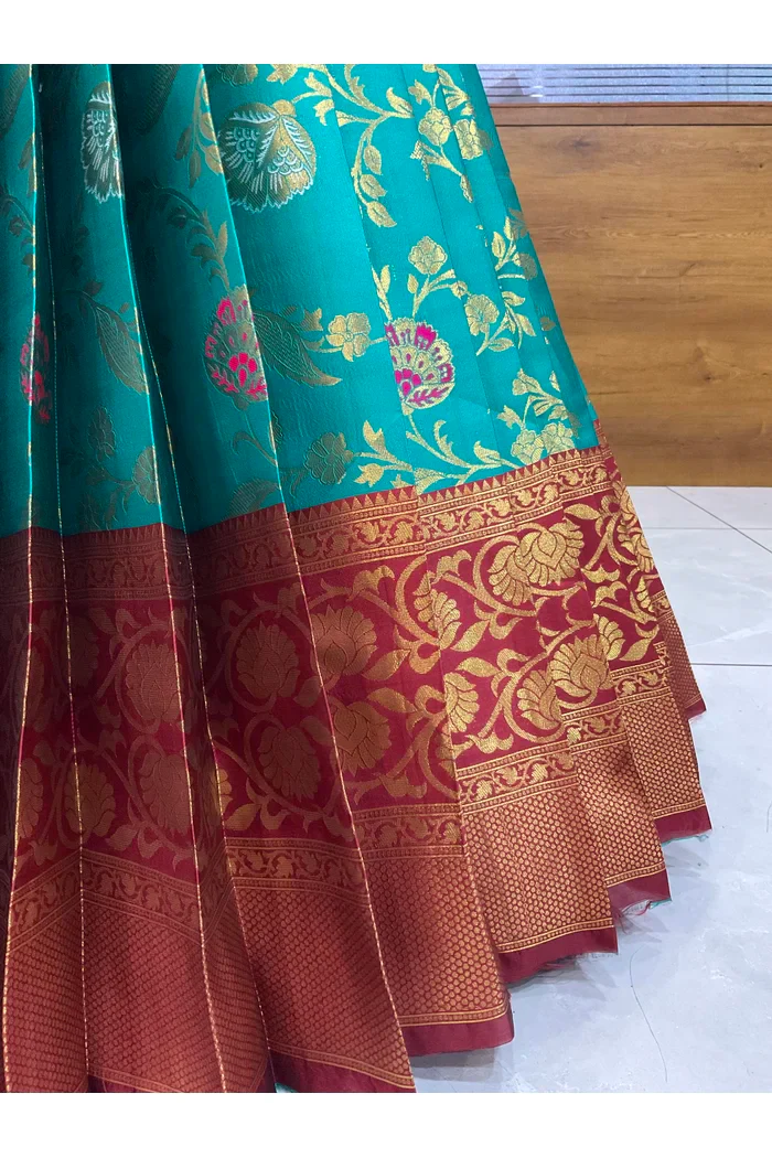 Beautiful South Indian Style Half Saree with Hand Work Blouse and Dupatta for Women | Shobitha - Image 44