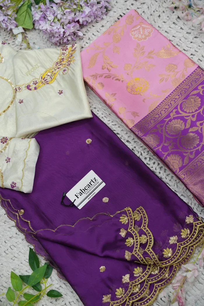 Beautiful South Indian Style Half Saree with Hand Work Blouse and Dupatta for Women | Shobitha - Image 47