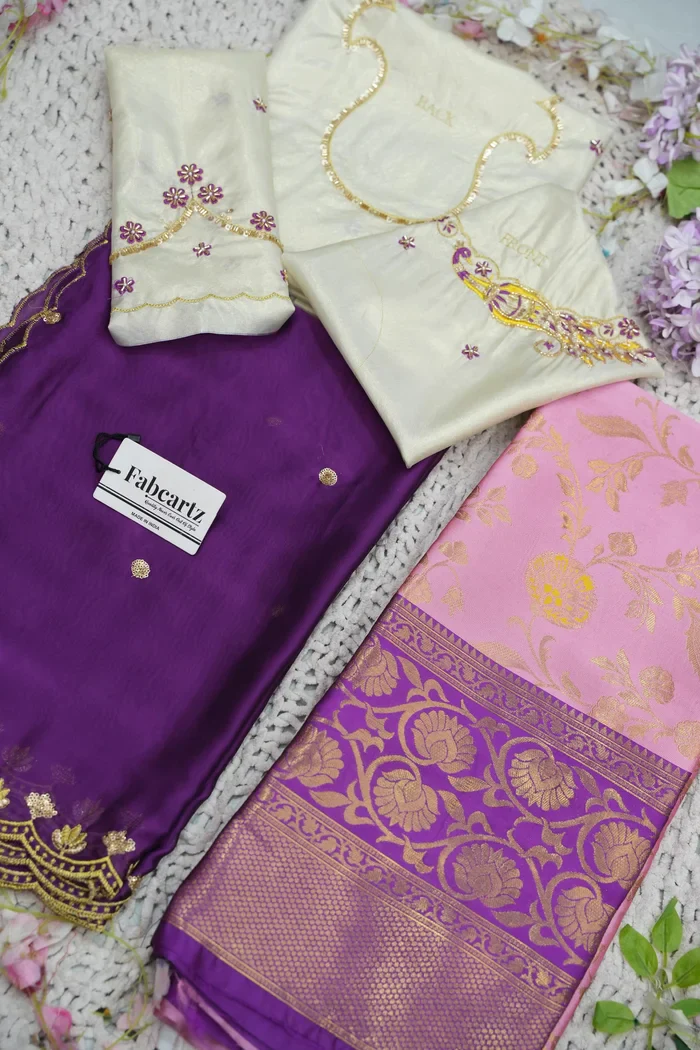 Beautiful South Indian Style Half Saree with Hand Work Blouse and Dupatta for Women | Shobitha - Image 48