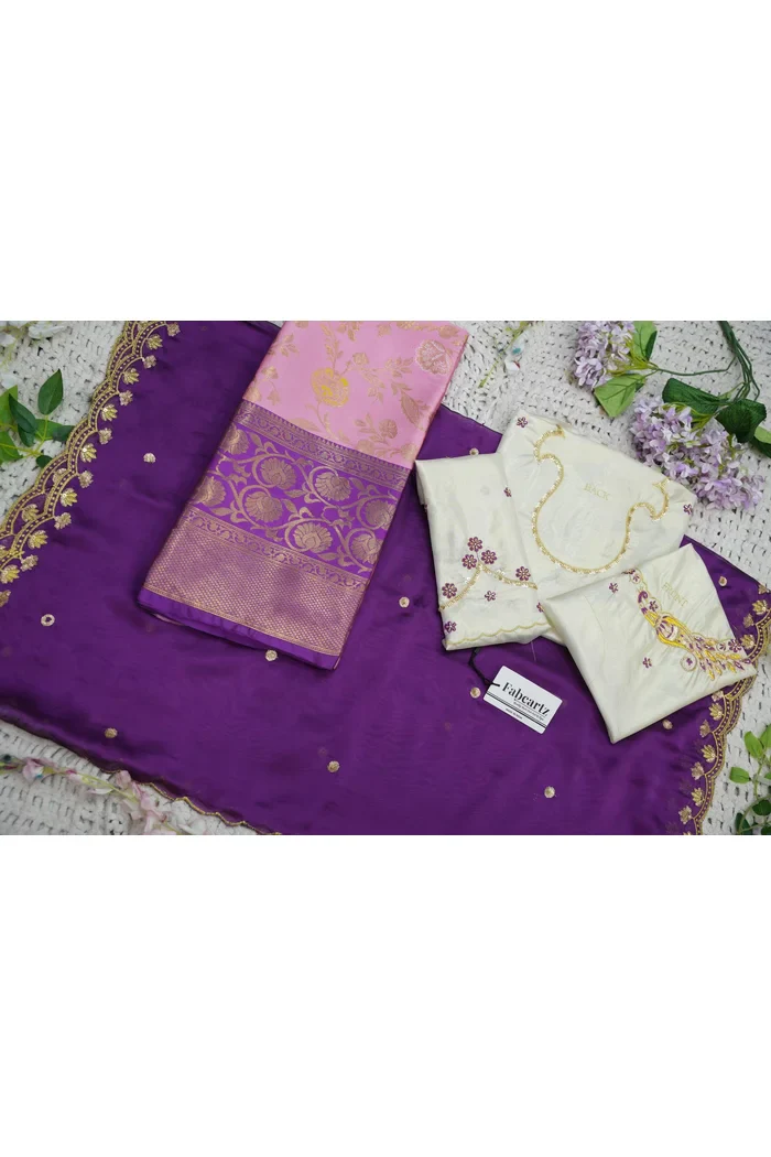 Beautiful South Indian Style Half Saree with Hand Work Blouse and Dupatta for Women | Shobitha - Image 53