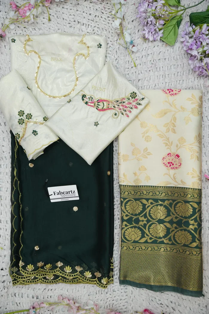 Beautiful South Indian Style Half Saree with Hand Work Blouse and Dupatta for Women | Shobitha - Image 58