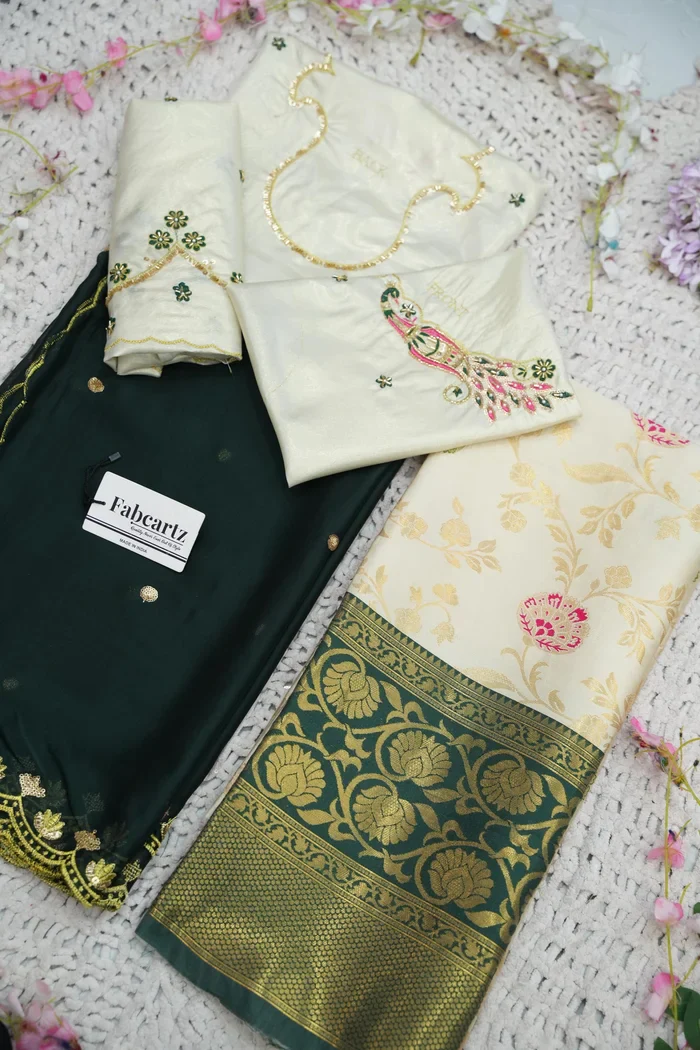 Beautiful South Indian Style Half Saree with Hand Work Blouse and Dupatta for Women | Shobitha - Image 60