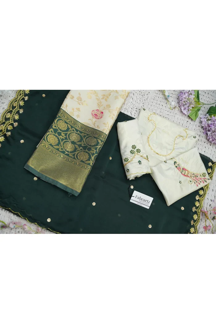 Beautiful South Indian Style Half Saree with Hand Work Blouse and Dupatta for Women | Shobitha - Image 65