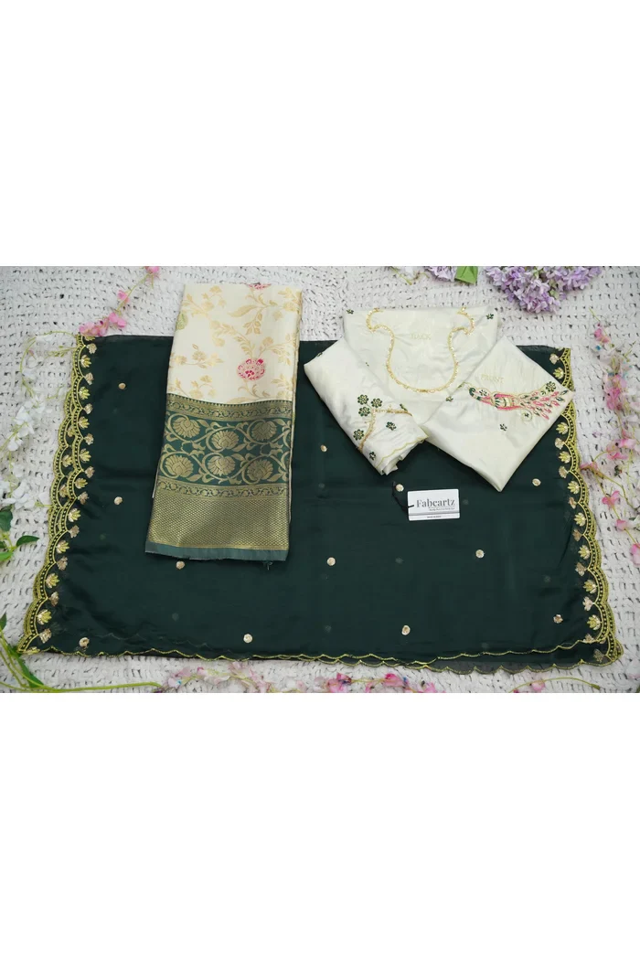 Beautiful South Indian Style Half Saree with Hand Work Blouse and Dupatta for Women | Shobitha - Image 67