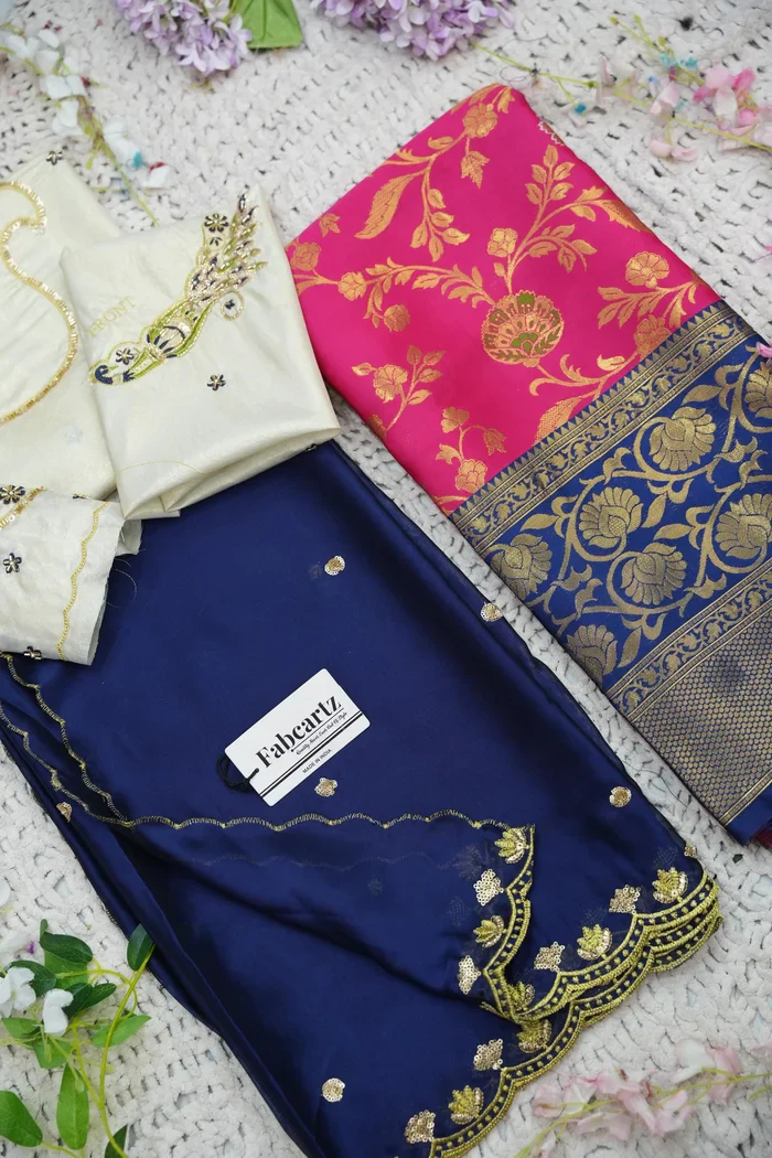 Beautiful South Indian Style Half Saree with Hand Work Blouse and Dupatta for Women | Shobitha - Image 71