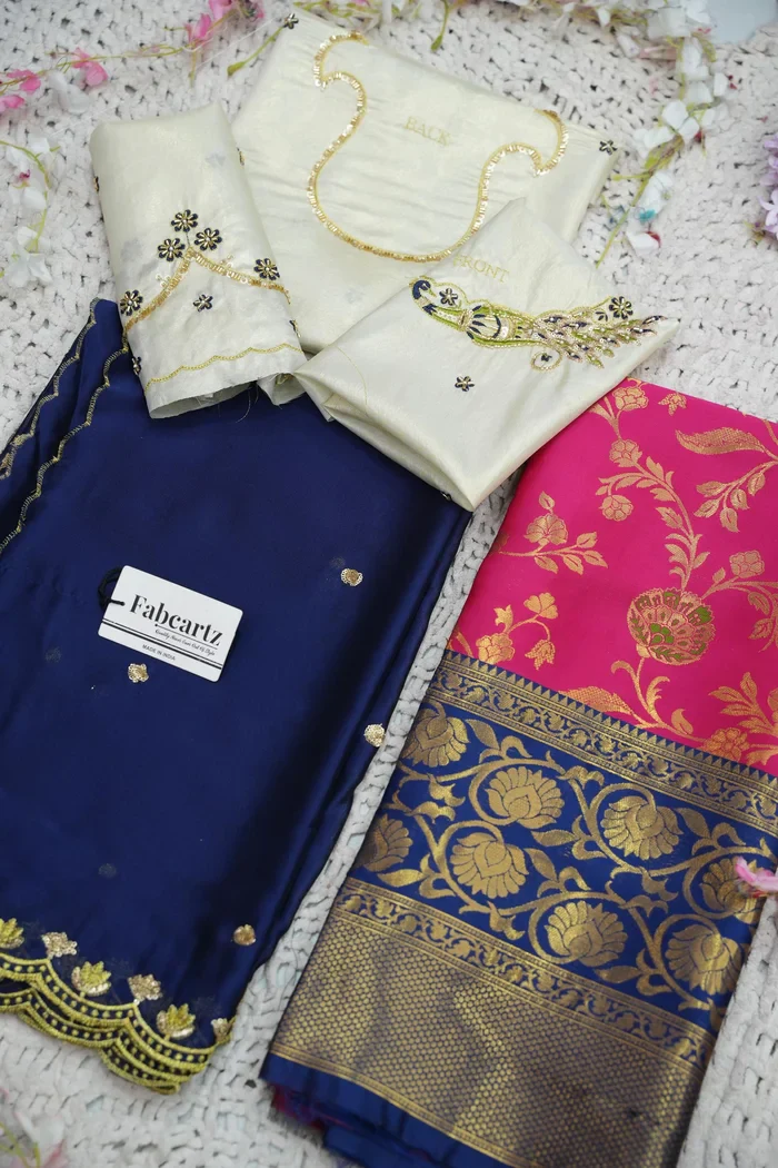 Beautiful South Indian Style Half Saree with Hand Work Blouse and Dupatta for Women | Shobitha - Image 72