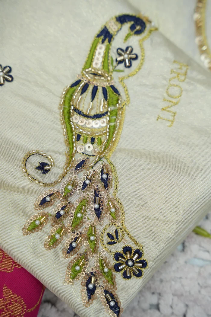Beautiful South Indian Style Half Saree with Hand Work Blouse and Dupatta for Women | Shobitha - Image 74
