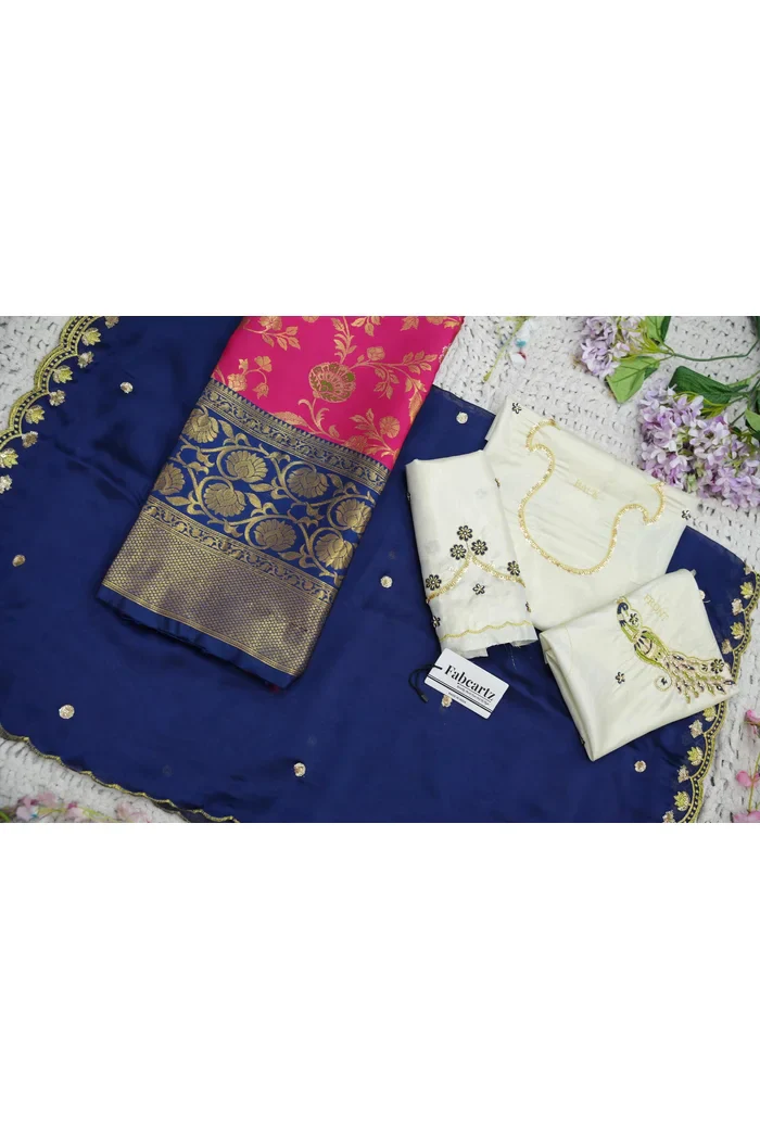 Beautiful South Indian Style Half Saree with Hand Work Blouse and Dupatta for Women | Shobitha - Image 77