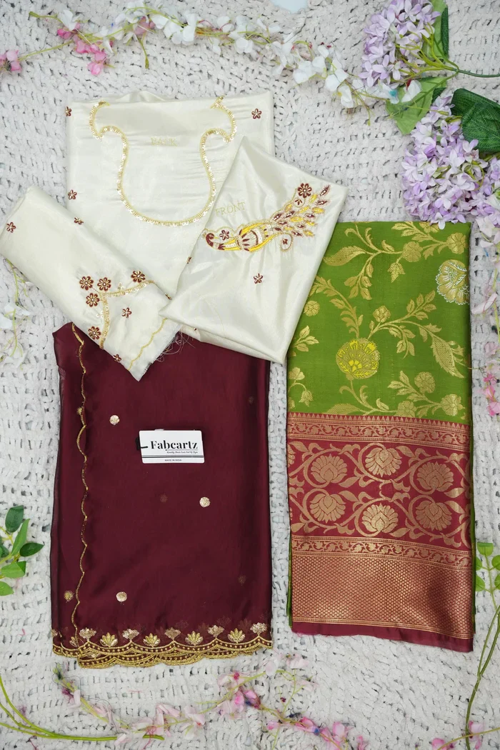 Beautiful South Indian Style Half Saree with Hand Work Blouse and Dupatta for Women | Shobitha - Image 82