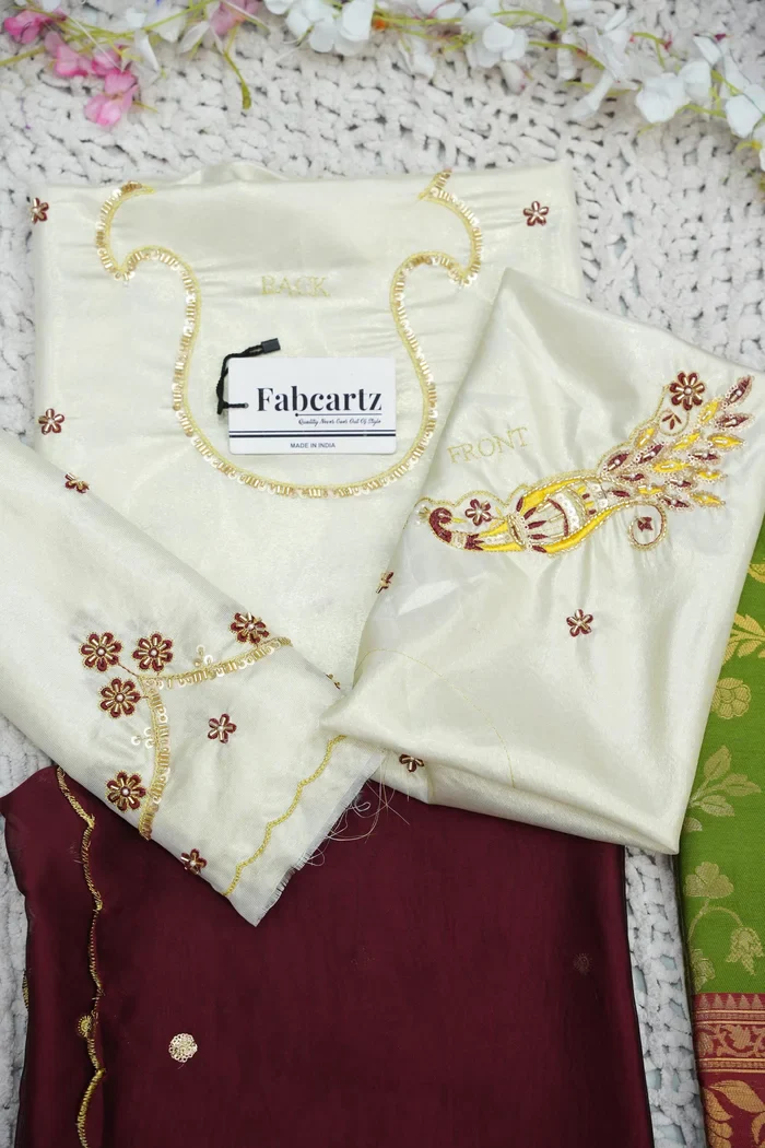 Beautiful South Indian Style Half Saree with Hand Work Blouse and Dupatta for Women | Shobitha - Image 85