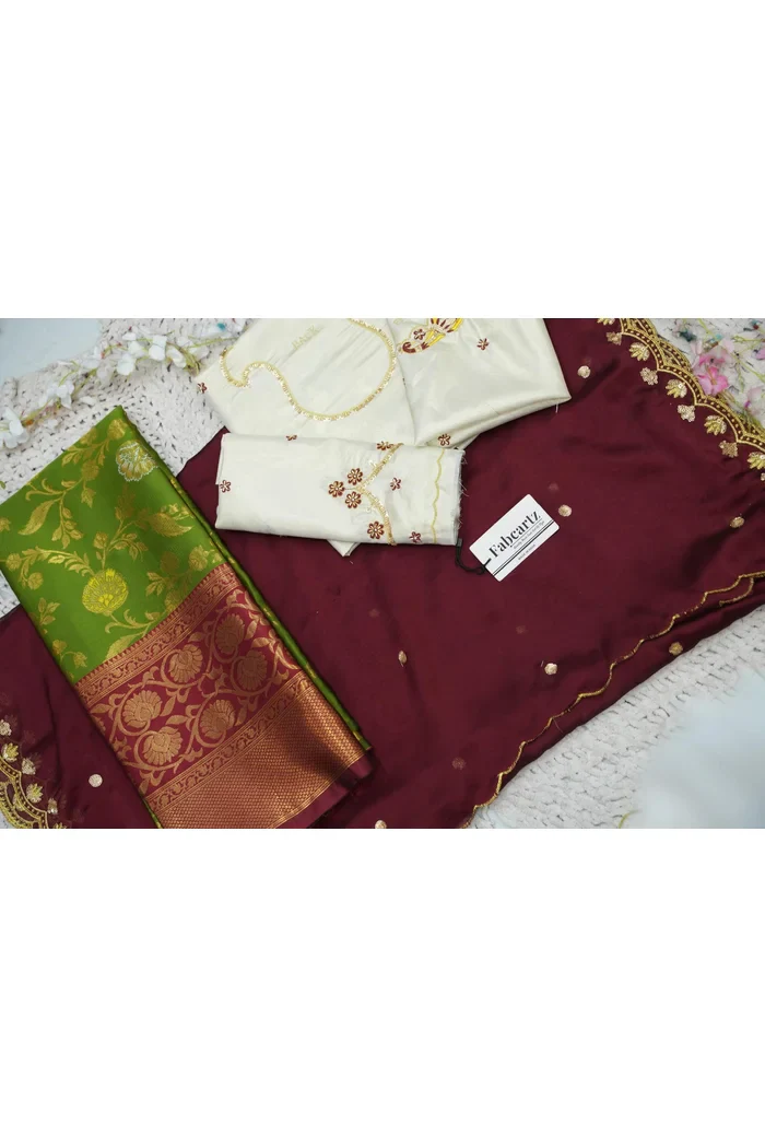 Beautiful South Indian Style Half Saree with Hand Work Blouse and Dupatta for Women | Shobitha - Image 90