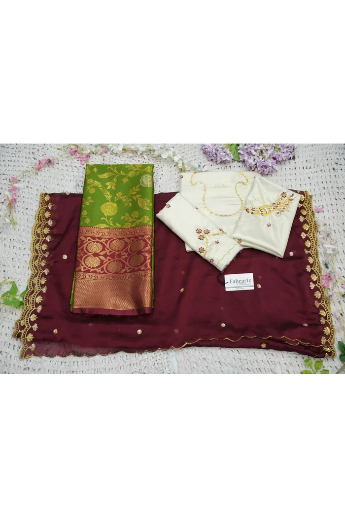 Beautiful South Indian Style Half Saree with Hand Work Blouse and Dupatta for Women | Shobitha - Image 91