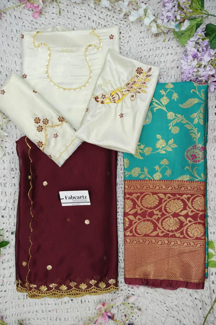 Beautiful South Indian Style Half Saree with Hand Work Blouse and Dupatta for Women | Shobitha - Image 94
