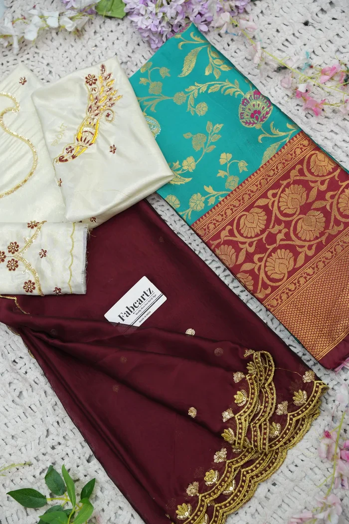 Beautiful South Indian Style Half Saree with Hand Work Blouse and Dupatta for Women | Shobitha - Image 95