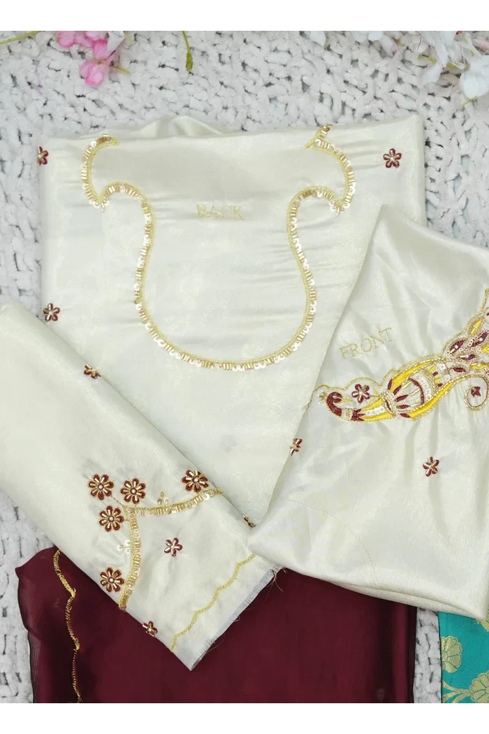 Beautiful South Indian Style Half Saree with Hand Work Blouse and Dupatta for Women | Shobitha - Image 97