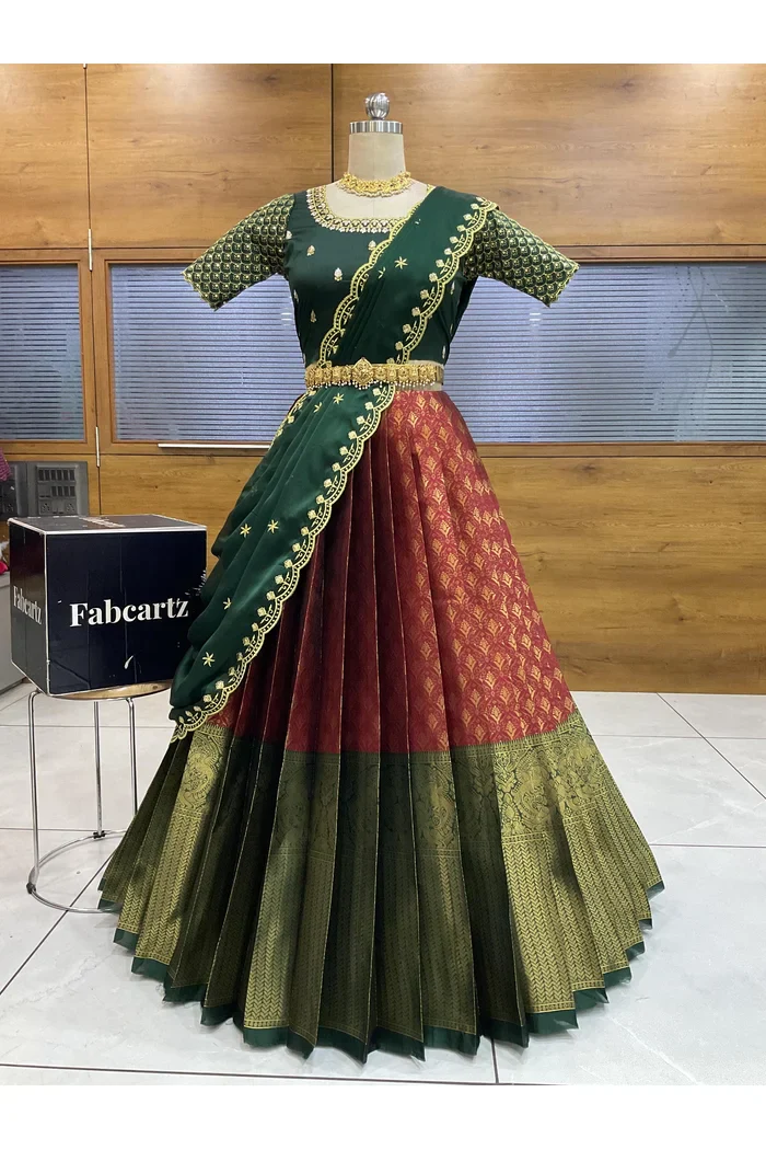 Beautiful South Indian Style Half Saree with Blouse and Dupatta for Women | Reet - Image 13