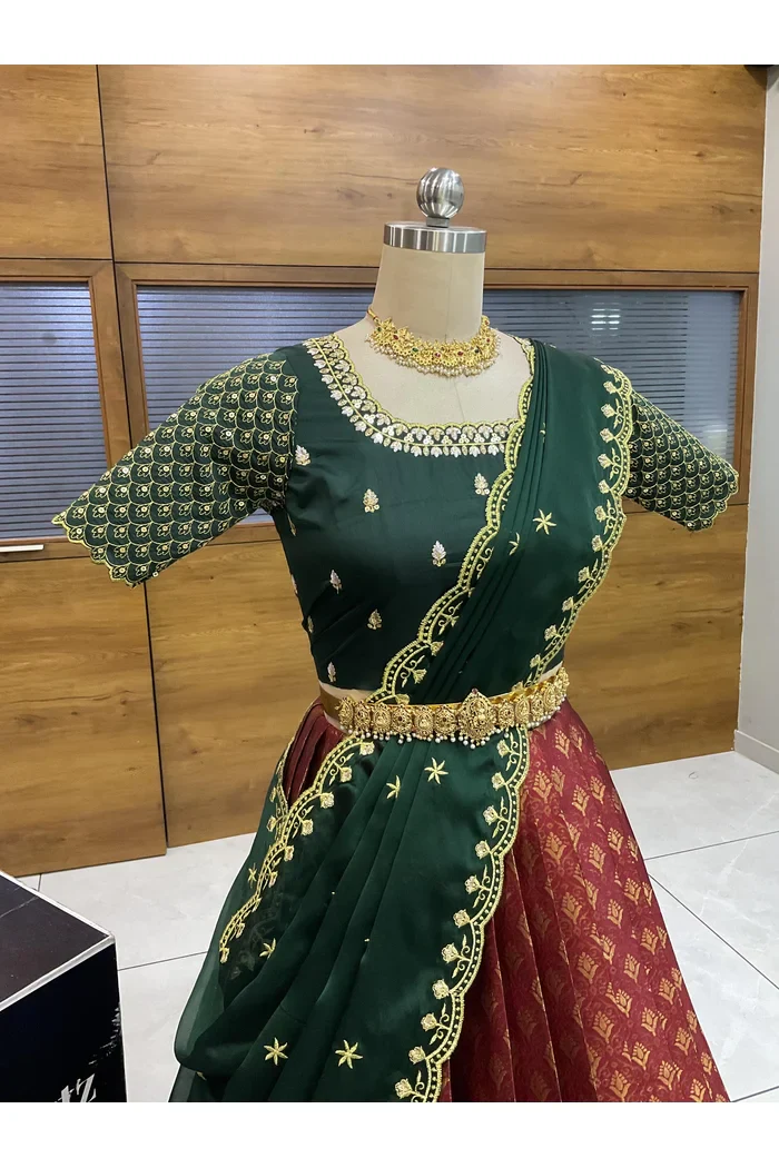 Beautiful South Indian Style Half Saree with Blouse and Dupatta for Women | Reet - Image 15
