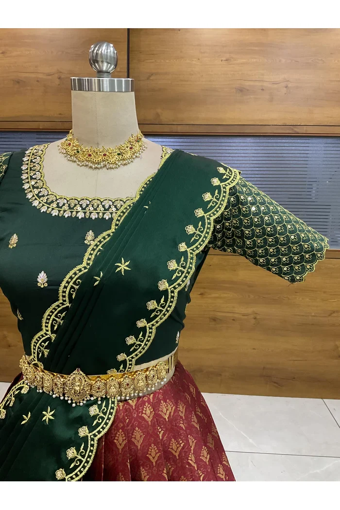 Beautiful South Indian Style Half Saree with Blouse and Dupatta for Women | Reet - Image 16