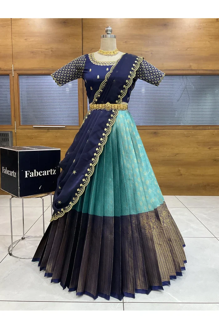 Beautiful South Indian Style Half Saree with Blouse and Dupatta for Women | Reet - Image 19