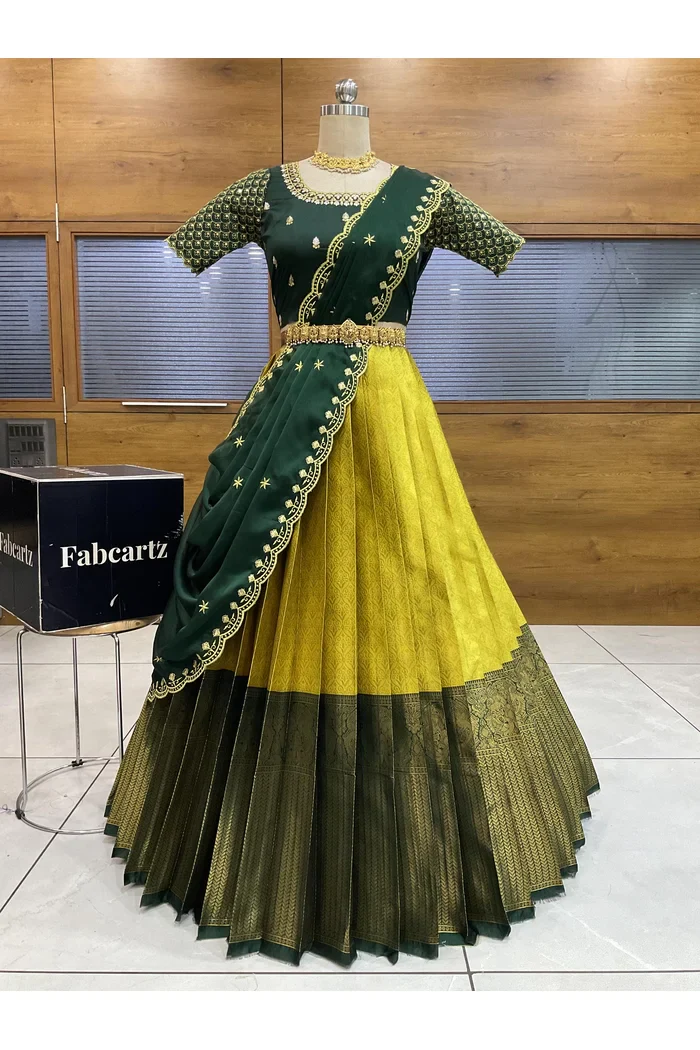 Beautiful South Indian Style Half Saree with Blouse and Dupatta for Women | Reet - Image 25
