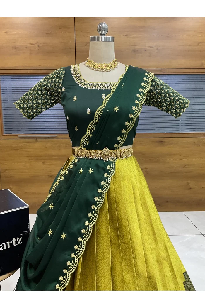 Beautiful South Indian Style Half Saree with Blouse and Dupatta for Women | Reet - Image 26