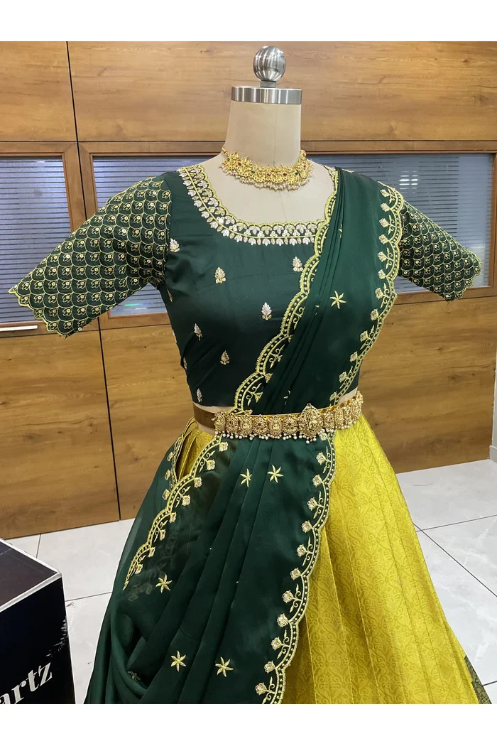 Beautiful South Indian Style Half Saree with Blouse and Dupatta for Women | Reet - Image 27