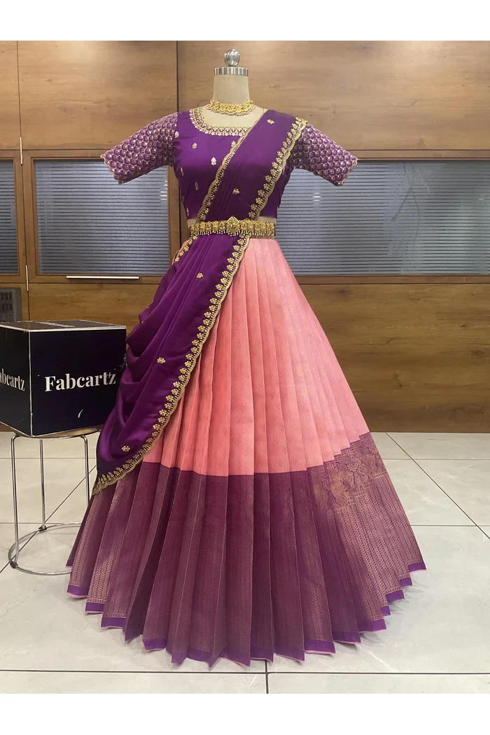 Beautiful South Indian Style Half Saree with Blouse and Dupatta for Women | Reet - Image 31