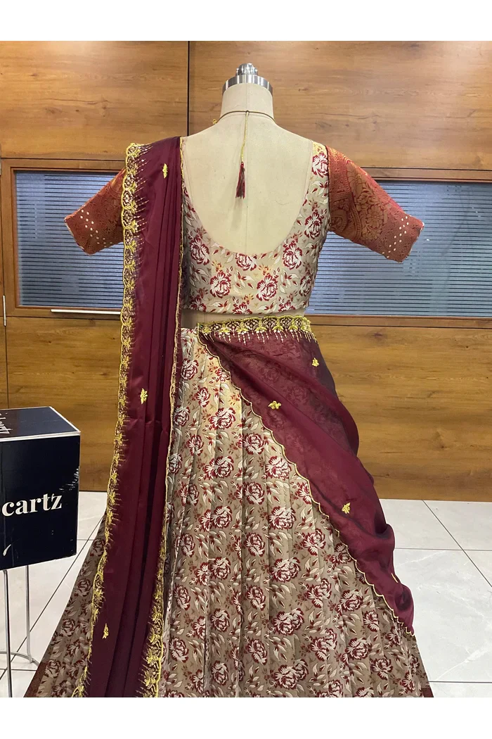 Beautiful South Indian Style Half Saree with Embroidery Blouse and Dupatta for Women | Atreyi - Image 10