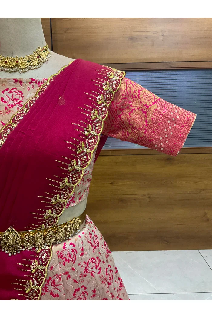 Beautiful South Indian Style Half Saree with Embroidery Blouse and Dupatta for Women | Atreyi - Image 19
