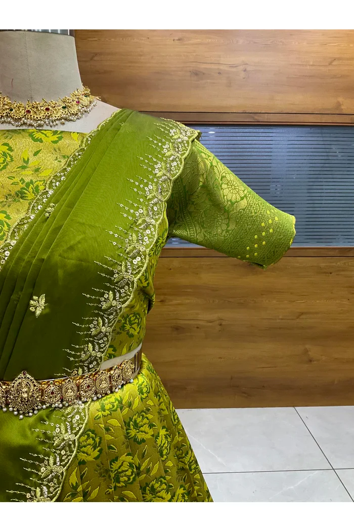 Beautiful South Indian Style Half Saree with Embroidery Blouse and Dupatta for Women | Atreyi - Image 37