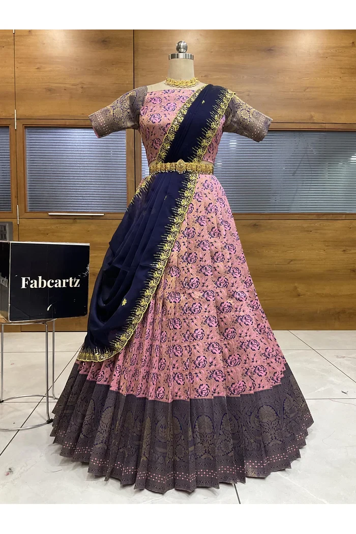 Beautiful South Indian Style Half Saree with Embroidery Blouse and Dupatta for Women | Atreyi - Image 39
