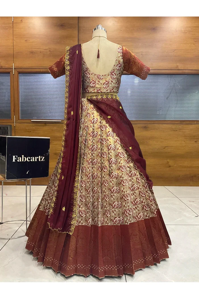Beautiful South Indian Style Half Saree with Embroidery Blouse and Dupatta for Women | Atreyi - Image 8