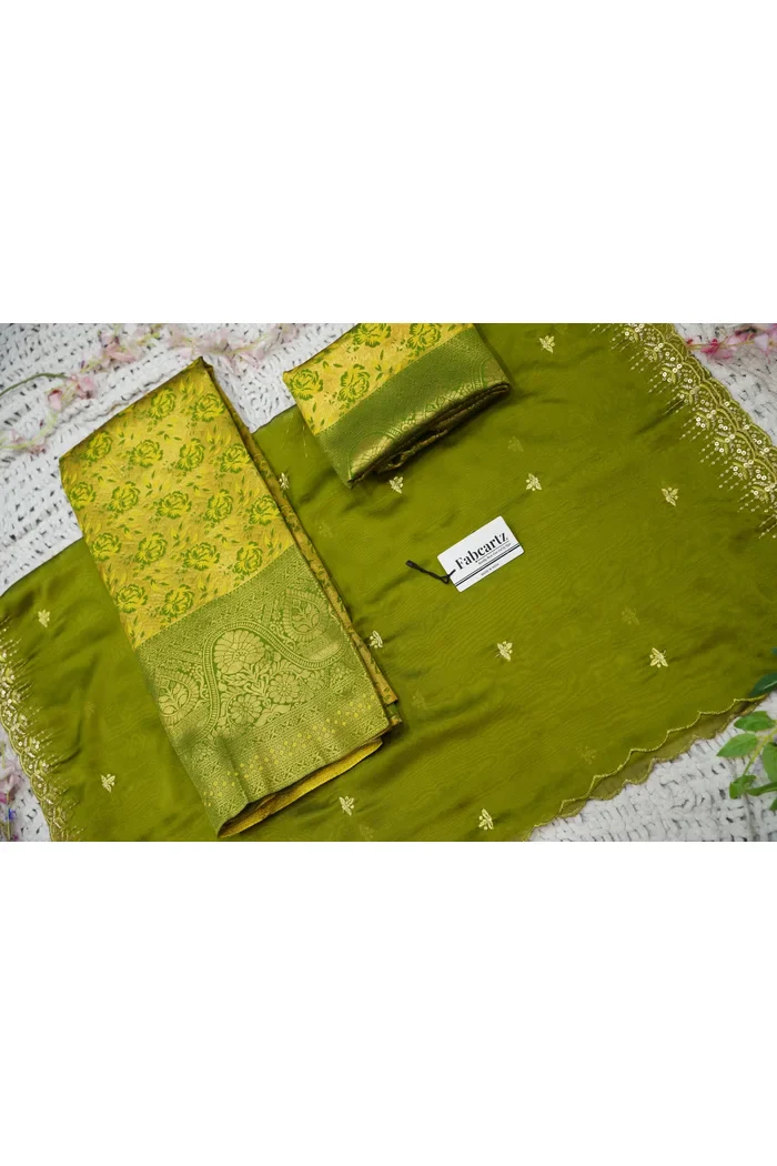 Beautiful South Indian Style Half Saree with Embroidery Blouse and Dupatta for Women | Atreyi - Image 84