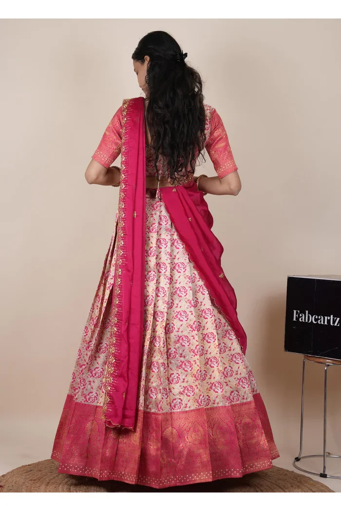 Beautiful South Indian Style Half Saree with Embroidery Blouse and Dupatta for Women | Atreyi Kv - Image 20