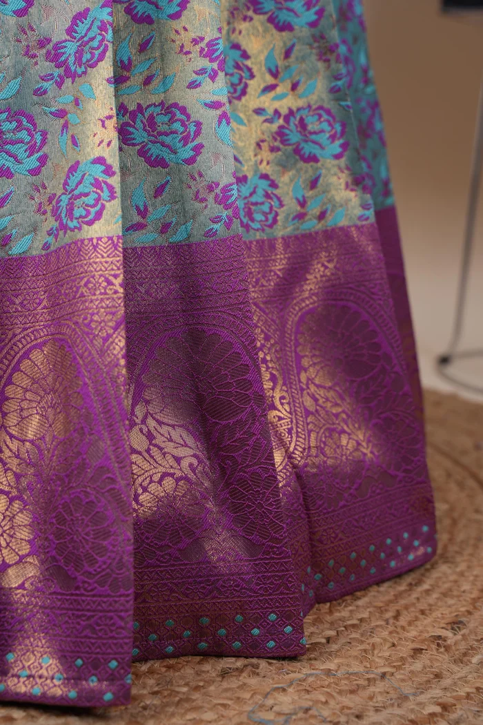 Beautiful South Indian Style Half Saree with Embroidery Blouse and Dupatta for Women | Atreyi Kv - Image 45