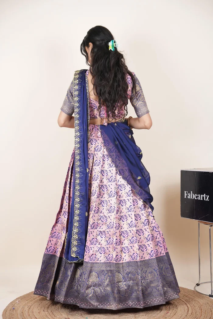 Beautiful South Indian Style Half Saree with Embroidery Blouse and Dupatta for Women | Atreyi Kv - Image 56