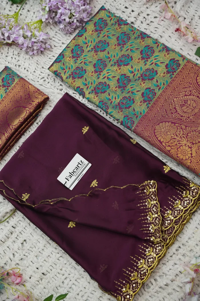 Beautiful South Indian Style Half Saree with Embroidery Blouse and Dupatta for Women | Atreyi Kv - Image 82