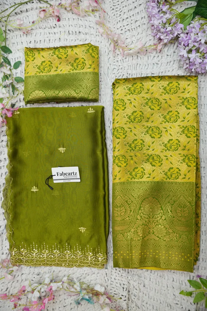 Beautiful South Indian Style Half Saree with Embroidery Blouse and Dupatta for Women | Atreyi Kv - Image 97