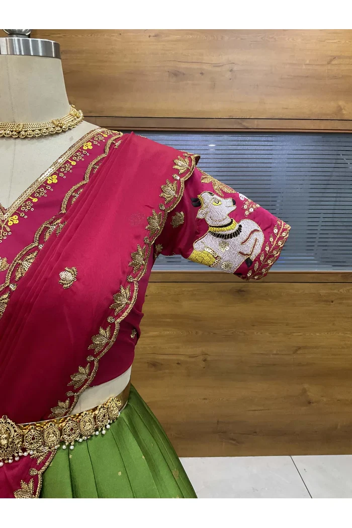 Beautiful South Indian Style Half Saree with Embroidery Blouse and Dupatta for Women | Gauri - Image 10
