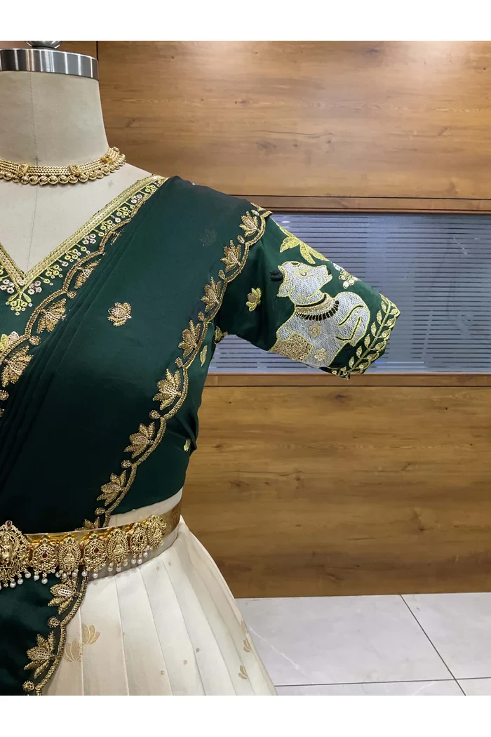 Beautiful South Indian Style Half Saree with Embroidery Blouse and Dupatta for Women | Gauri - Image 22