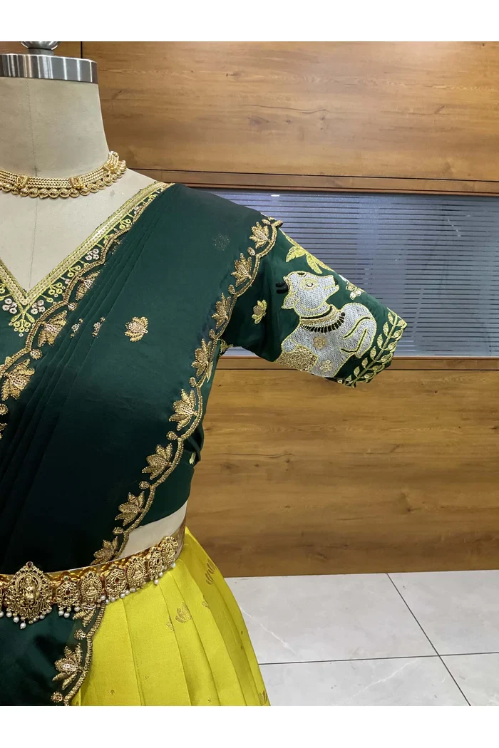 Beautiful South Indian Style Half Saree with Embroidery Blouse and Dupatta for Women | Gauri - Image 28