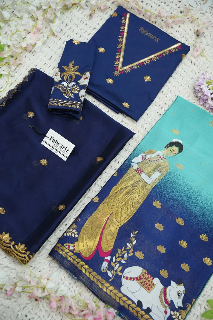 Beautiful South Indian Style Half Saree with Embroidery Blouse and Dupatta for Women | Gauri - Image 39