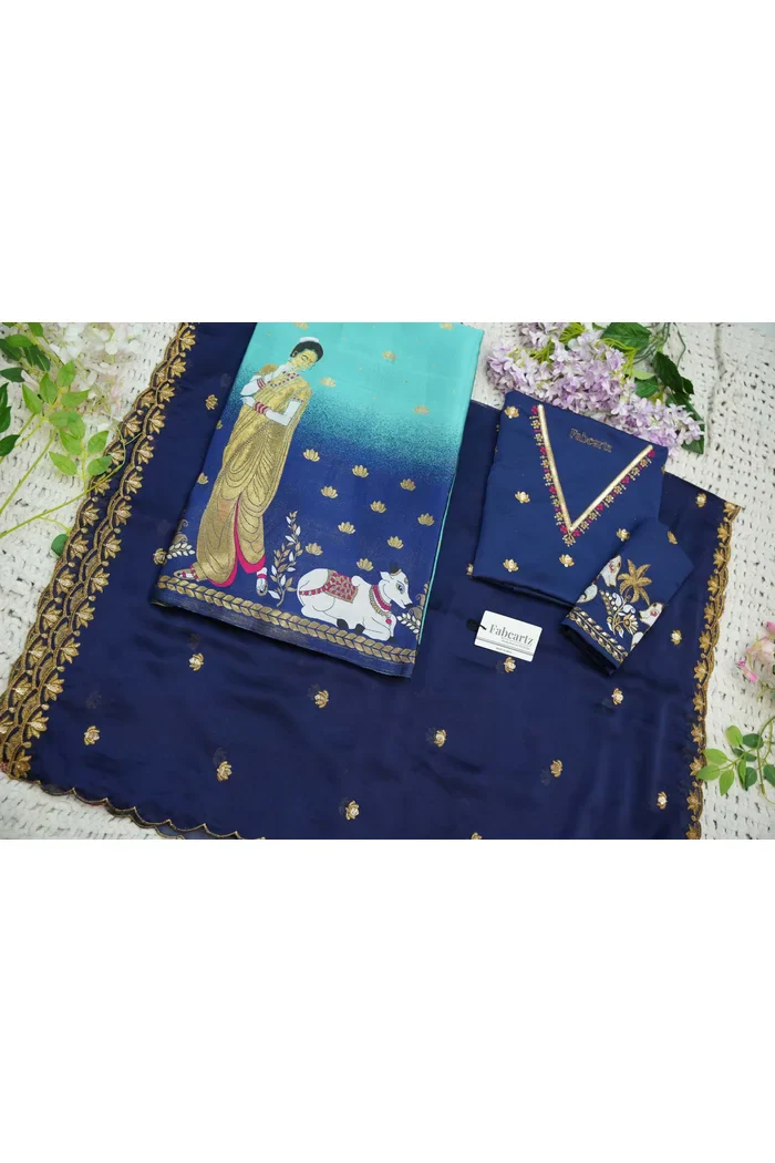 Beautiful South Indian Style Half Saree with Embroidery Blouse and Dupatta for Women | Gauri - Image 42