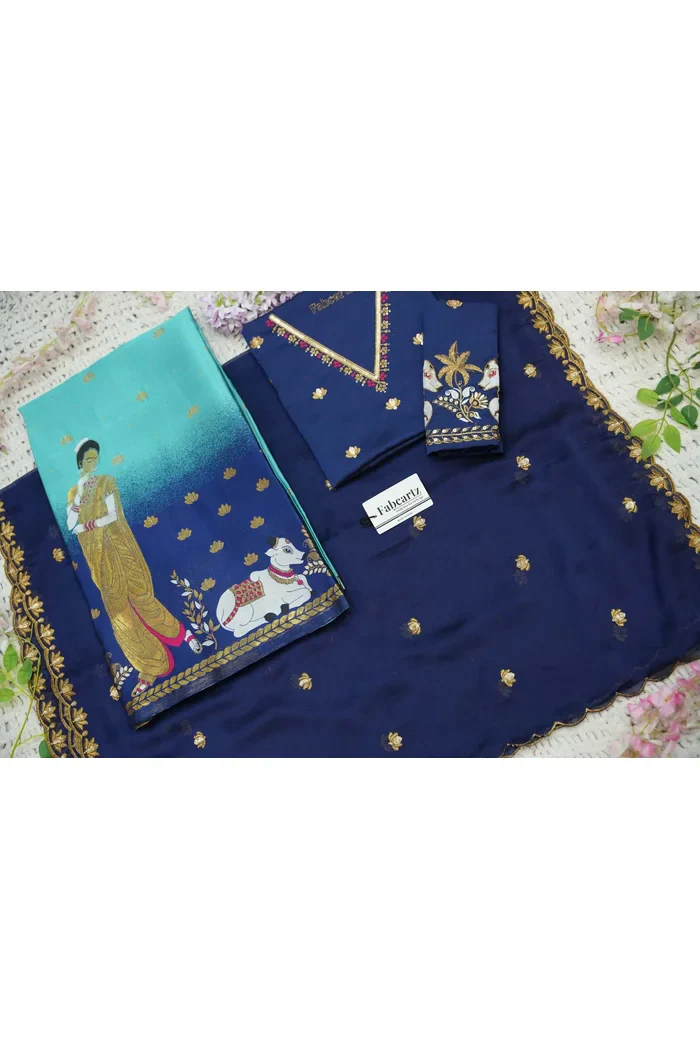Beautiful South Indian Style Half Saree with Embroidery Blouse and Dupatta for Women | Gauri - Image 43