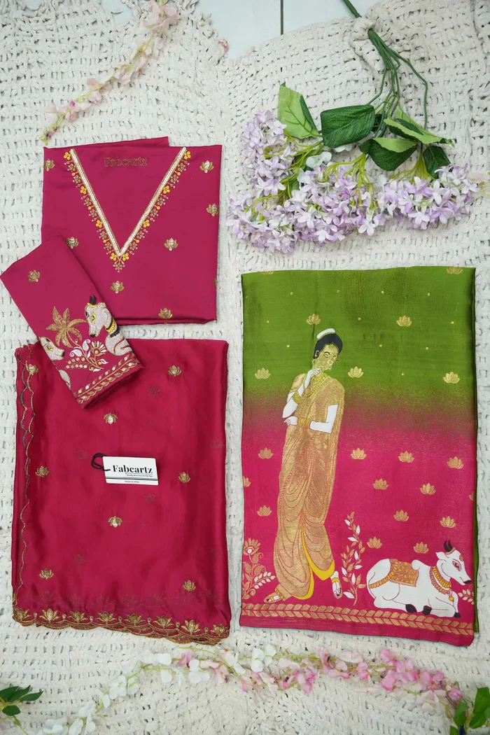 Beautiful South Indian Style Half Saree with Embroidery Blouse and Dupatta for Women | Gauri - Image 47