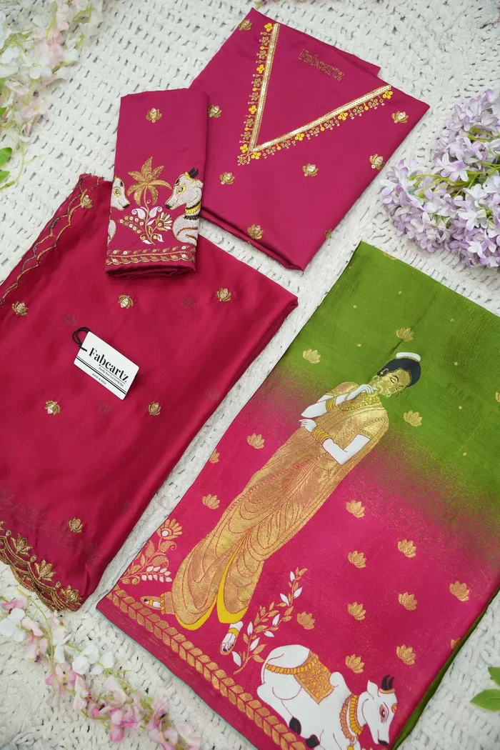 Beautiful South Indian Style Half Saree with Embroidery Blouse and Dupatta for Women | Gauri - Image 49