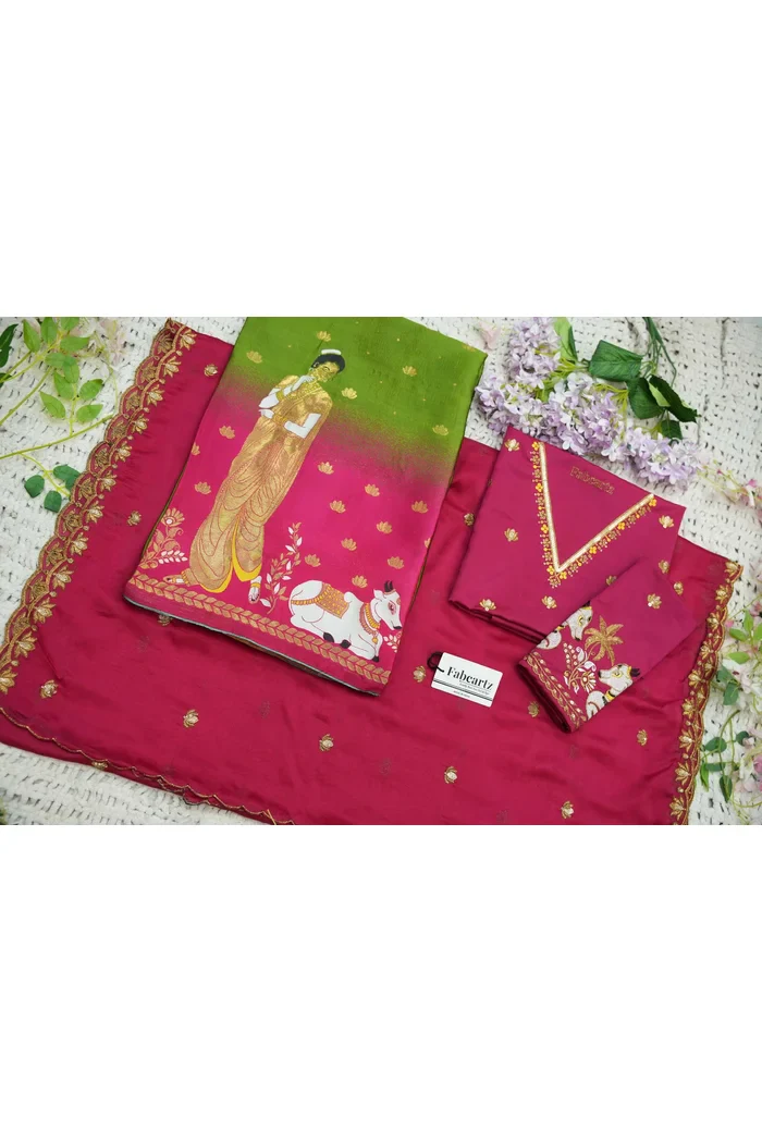Beautiful South Indian Style Half Saree with Embroidery Blouse and Dupatta for Women | Gauri - Image 52