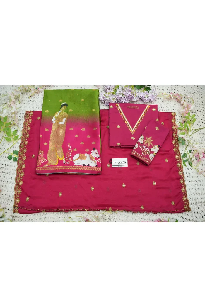 Beautiful South Indian Style Half Saree with Embroidery Blouse and Dupatta for Women | Gauri - Image 54