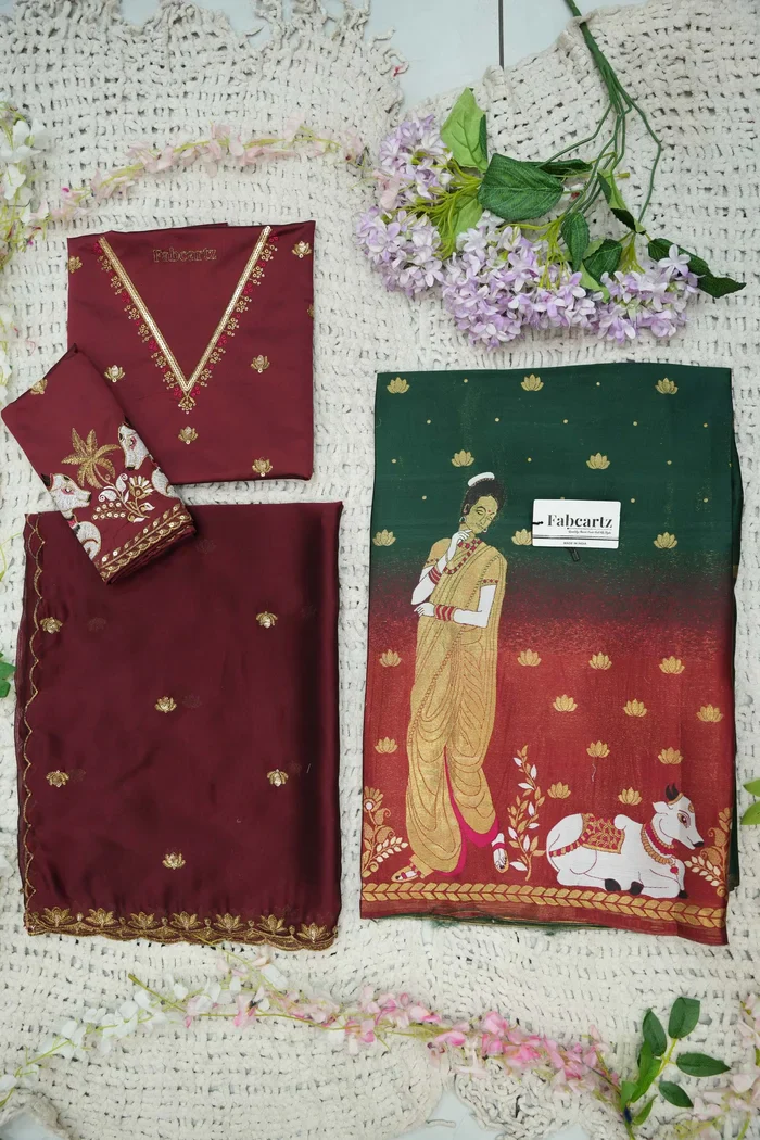Beautiful South Indian Style Half Saree with Embroidery Blouse and Dupatta for Women | Gauri - Image 57