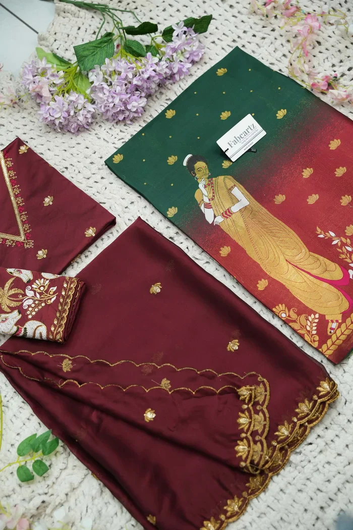 Beautiful South Indian Style Half Saree with Embroidery Blouse and Dupatta for Women | Gauri - Image 58